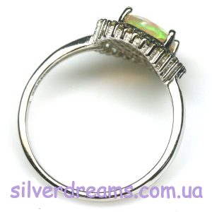Кольцо серебро природный огненный опал и мультисапфир