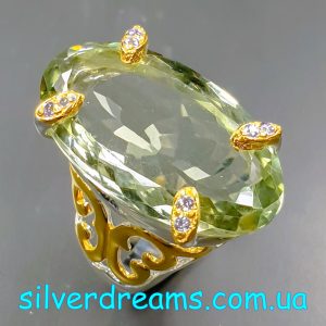 Перстень серебро природный зелёный аметист