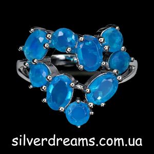 Кольцо серебро природный голубой опал