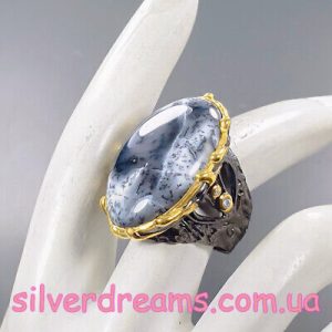 Кольцо серебро природная дендро-яшма