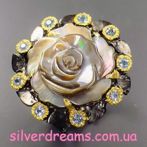 Кольцо роза серебро натуральный перламутр