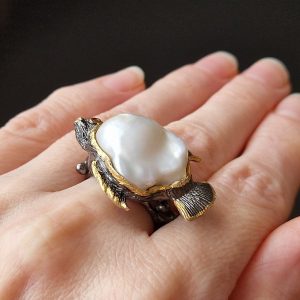 Кольцо серебро природный жемчуг