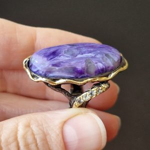 Кольцо серебро природный чароит