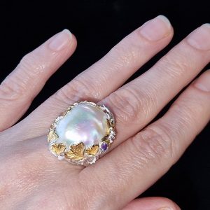 Кольцо серебро природный барочный жемчуг