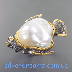 Перстень серебро природный барочный жемчуг