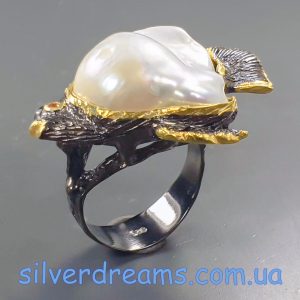 Кольцо серебро натуральный барочный жемчуг