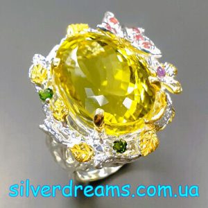 Кольцо серебро природный лимонный кварц
