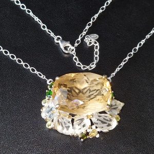 Ожерелье серебро природный цитрин и празиолит