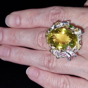 Перстень серебро натуральный лимонный кварц