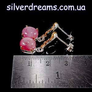 Серьги серебро природный чёрный опал и рубин