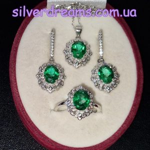 Комплект серебро натуральный зелёный топаз