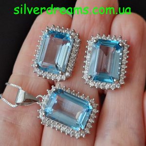 Комплект серебро натуральный голубой топаз