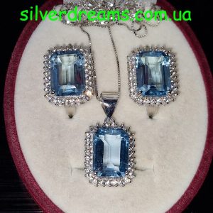 Гарнитур серебро природный голубой топаз