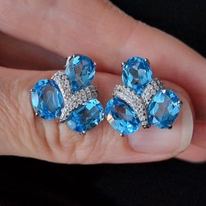 Серьги серебро натуральный голубой топаз