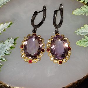 Серьги серебро природный аметрин и гранат