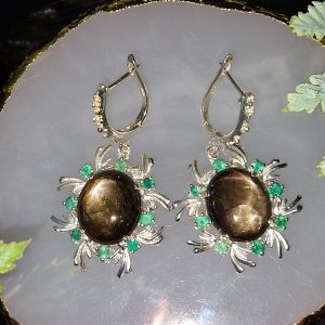 Серьги серебро природный звёздчатый сапфир