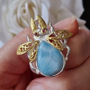 Брошь/кулон серебро природный ларимар