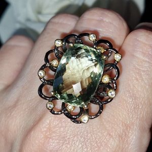 Перстень серебро натуральный празиолит (зелёный аметист)