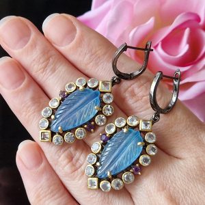 Серьги серебро натуральный аквамарин