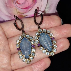 Серьги серебро природный аквамарин