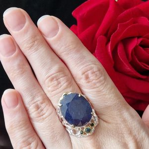 Перстень серебро натуральный сапфир