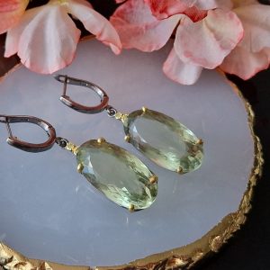 Серьги серебро природный зелёный аметист (празиолит)