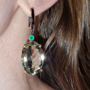 Серьги серебро натуральный празиолит (зелёный аметист)