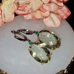 Серьги серебро природный зелёный аметист (празиолит)