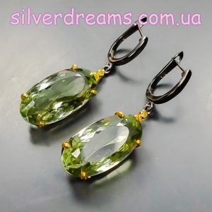 Серьги серебро природный зелёный аметист (празиолит)
