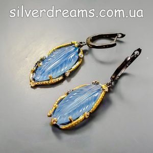 Серьги серебро натуральный аквамарин