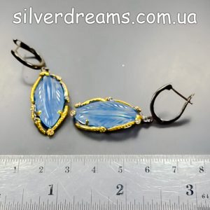 Серьги серебро натуральный аквамарин
