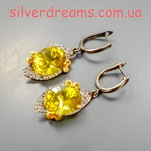 Серьги серебро натуральный лимонный кварц