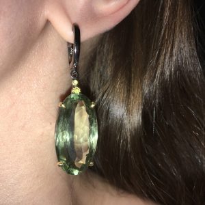 Серьги серебро природный зелёный аметист (празиолит)