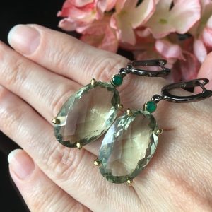 Серьги серебро природный зелёный аметист (празиолит)