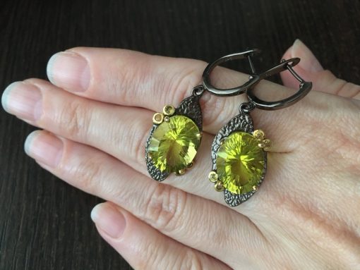 Серьги серебро натуральный лимонный кварц