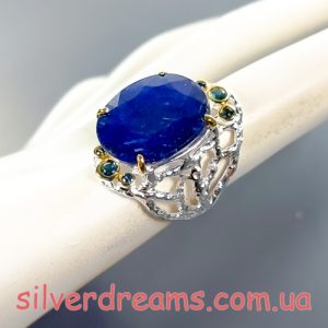 Кольцо серебро природный сапфир