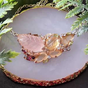 Колье серебро натуральный розовый кварц и цитрин