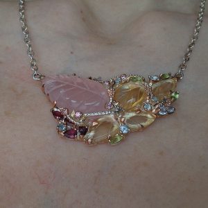 Ожерелье серебро натуральный розовый кварц и цитрин