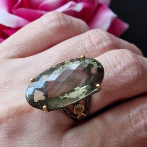 Перстень серебро натуральный празиолит (зелёный аметист)