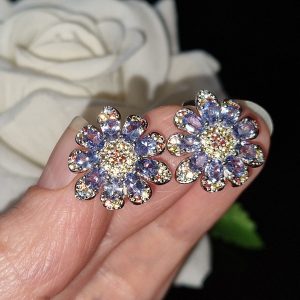 Серьги серебро натуральный танзанит и мультисапфир