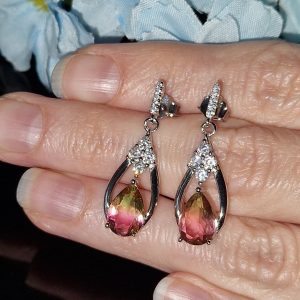 Серьги серебро лабораторный арбузный турмалин
