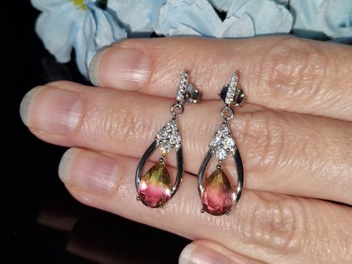 Серьги серебро лабораторный арбузный турмалин