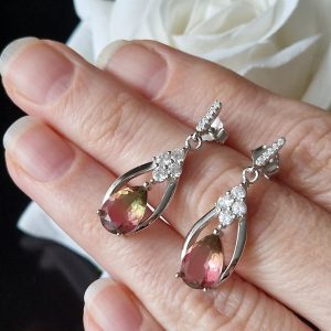 Серьги серебро лабораторный арбузный турмалин