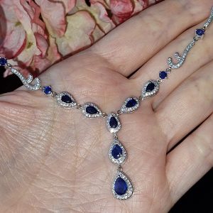 Ожерелье серебро природный сапфир