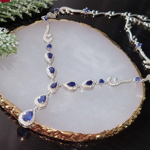 Колье серебро натуральный сапфир