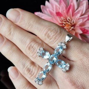 Кулон серебро природный голубой топаз