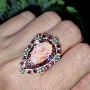 Кольцо серебро натуральный аметрин топаз родолит