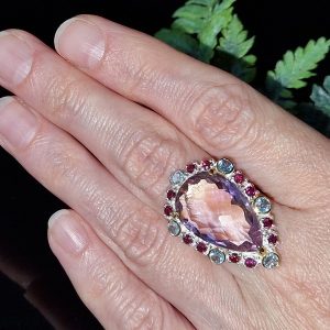 Кольцо серебро натуральный аметрин топаз родолит