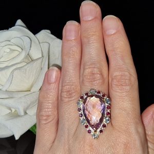 Перстень серебро натуральный аметрин топаз родолит