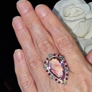 Перстень серебро натуральный аметрин топаз родолит